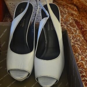 Donald J. Pliner White Leather Peep-Toe Slingback Mules